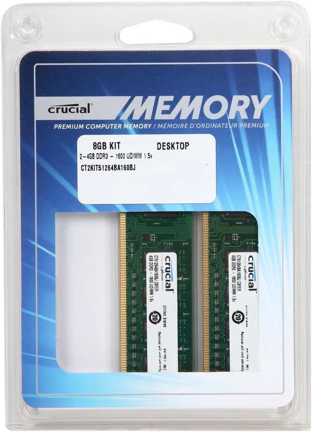Alt view image 3 of 3 - Crucial 8GB (2 x 4GB) DDR3 1600 (PC3 12800) Desktop Memory Model CT2KIT51264BA160BJ