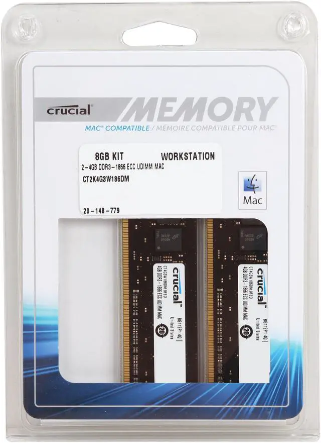Alt view image 3 of 3 - Crucial 8GB (2 x 4GB) DDR3 1866 (PC3 14900) ECC Unbuffered Memory For Mac Pro Systems Model CT2K4G3W186DM