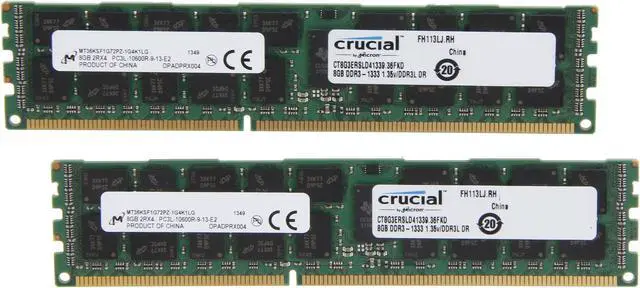 Main image of Crucial 16GB (2 x 8GB) ECC Registered DDR3 1333 (PC3 10600) Server Memory Model CT2K8G3ERSLD41339