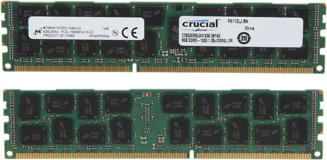 Alt view image 2 of 3 - Crucial 16GB (2 x 8GB) ECC Registered DDR3 1333 (PC3 10600) Server Memory Model CT2K8G3ERSLD41339