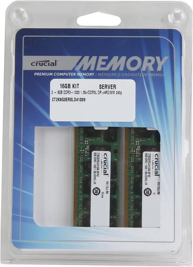 Alt view image 3 of 3 - Crucial 16GB (2 x 8GB) ECC Registered DDR3 1333 (PC3 10600) Server Memory Model CT2K8G3ERSLD41339