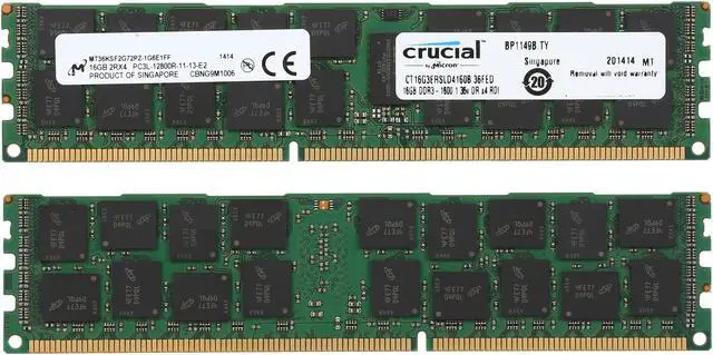 Alt view image 2 of 3 - Crucial 32GB (2 x 16GB) ECC Registered DDR3 1600 (PC3 12800) Server Memory Model CT2K16G3ERSLD4160B