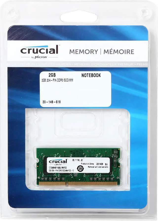 Alt view image 3 of 3 - Crucial 2GB 204-Pin DDR3 SO-DIMM DDR3L 1600 (PC3L 12800) Laptop Memory Model CT25664BF160BJ