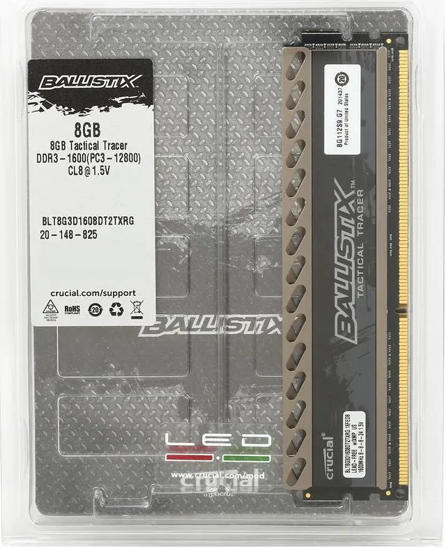Alt view image 3 of 3 - Ballistix Tactical 8GB DDR3 1600 (PC3 12800) Desktop Memory Model BLT8G3D1608DT2TXRG