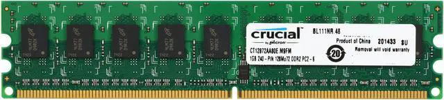 Main image of Crucial 1GB ECC Unbuffered DDR2 800 (PC2 6400) Server Memory Model CT12872AA80E