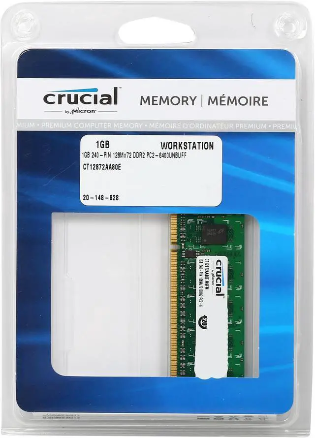 Alt view image 3 of 3 - Crucial 1GB ECC Unbuffered DDR2 800 (PC2 6400) Server Memory Model CT12872AA80E