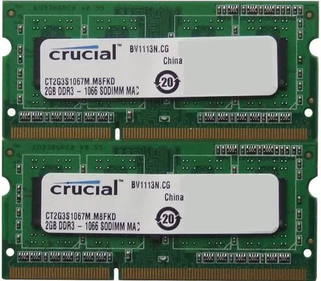 Main image of Crucial 4GB (2 x 2GB) 204-Pin DDR3 SO-DIMM DDR3L 1066 (PC3L 8500) Laptop Memory Model CT2C2G3S1067MCEU