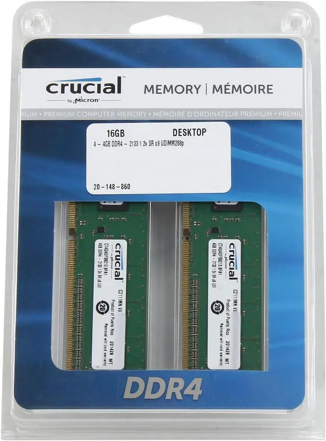 Alt view image 3 of 3 - Crucial 16GB (4 x 4GB) DDR4 2133 (PC4 17000) Desktop Memory Model CT4K4G4DFS8213