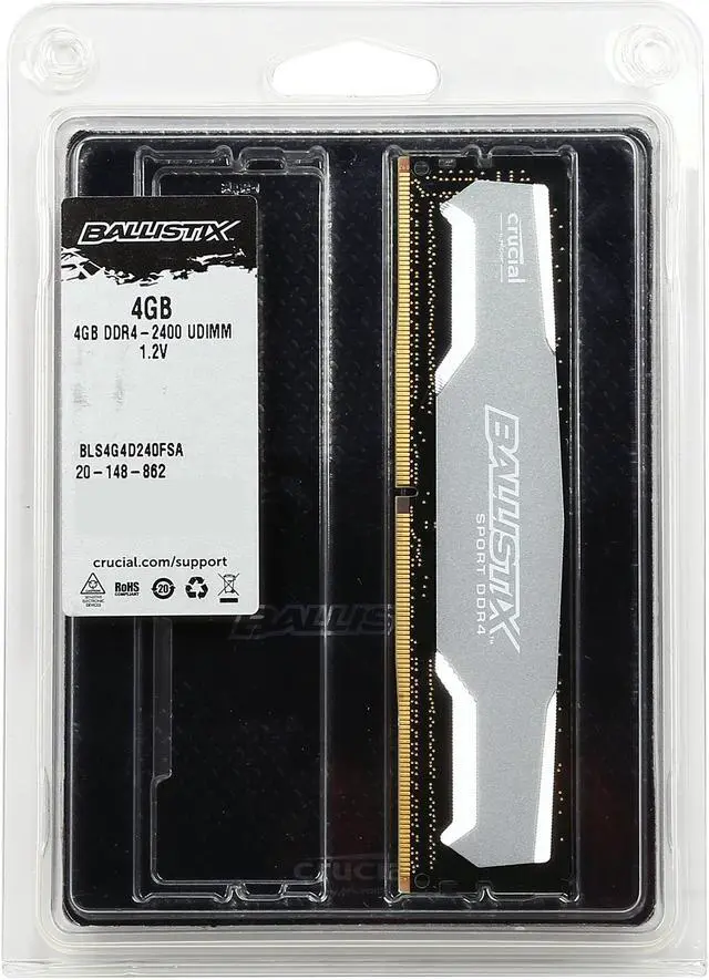 Alt view image 4 of 4 - Ballistix Sport 4GB DDR4 2400 (PC4 19200) Desktop Memory Model BLS4G4D240FSA