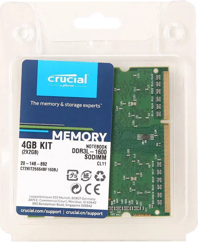 Alt view image 2 of 2 - Crucial 4GB (2 x 2GB) 204-Pin DDR3 SO-DIMM DDR3 1600 (PC3 12800) Memory Model CT2KIT25664BF160BJ