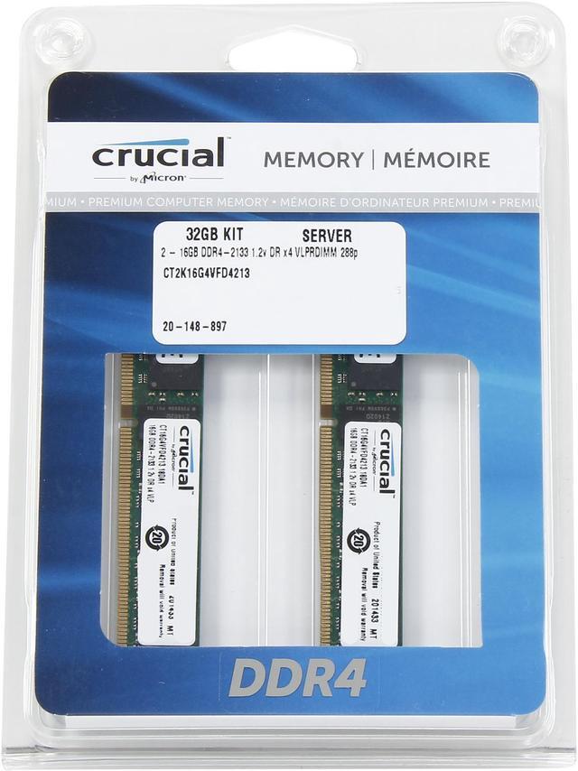 Alt view image 3 of 3 - Crucial 32GB (2 x 16GB) ECC Registered DDR4 2133 (PC4 17000) Server Memory Model CT2K16G4VFD4213