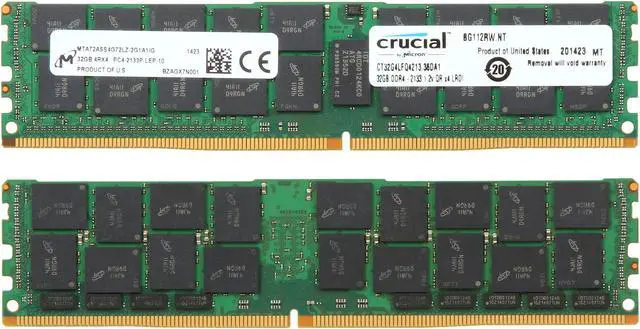 Alt view image 2 of 3 - Crucial 128GB (4 x 32GB) ECC DDR4 2133 (PC4 17000) Server Memory Model CT4K32G4LFQ4213
