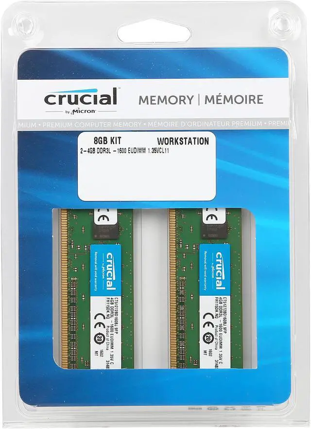 Alt view image 2 of 2 - Crucial 8GB (2 x 4GB) ECC Unbuffered DDR3 1600 (PC3 12800) Server Memory Model CT2KIT51272BD160BJ
