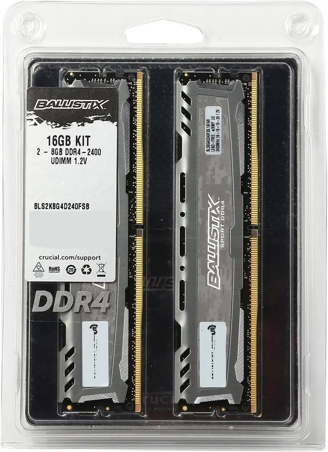 Alt view image 4 of 4 - Ballistix Sport LT 16GB (2 x 8GB) DDR4 2400 (PC4 19200) Memory Model BLS2K8G4D240FSB