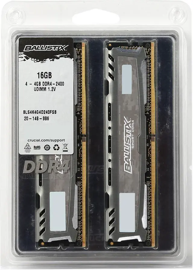 Alt view image 4 of 4 - Ballistix Sport LT 16GB (4 x 4GB) DDR4 2400 (PC4 19200) Memory Model BLS4K4G4D240FSB