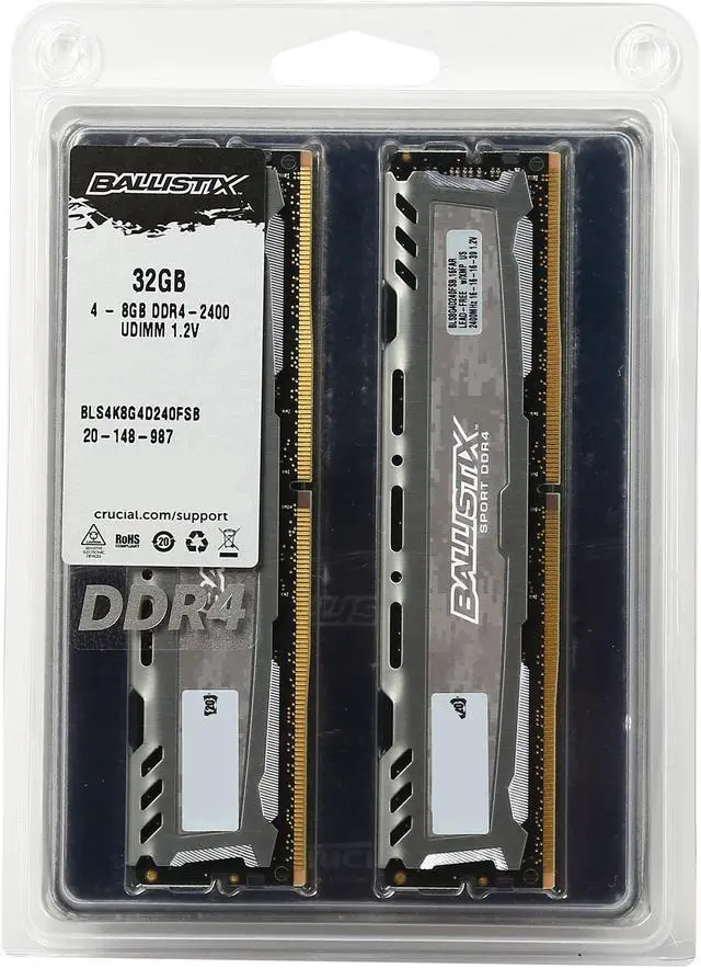 Alt view image 4 of 4 - Ballistix Sport LT 32GB (4 x 8GB) DDR4 2400 (PC4 19200) Memory Model BLS4K8G4D240FSB