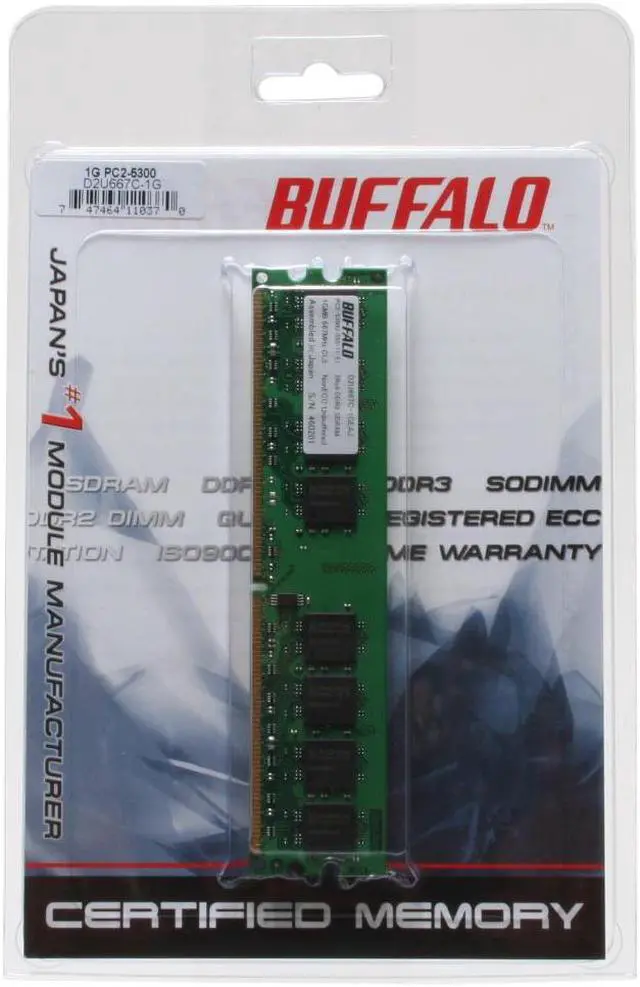 Main image of BUFFALO Certified 1GB DDR2 667 (PC2 5300) Desktop Memory Model D2U667C-1G