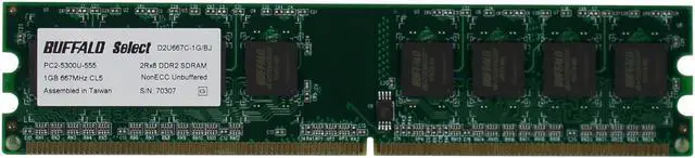 Main image of BUFFALO Select 1GB DDR2 667 (PC2 5300) Desktop Memory Model D2U667C-1G/BR