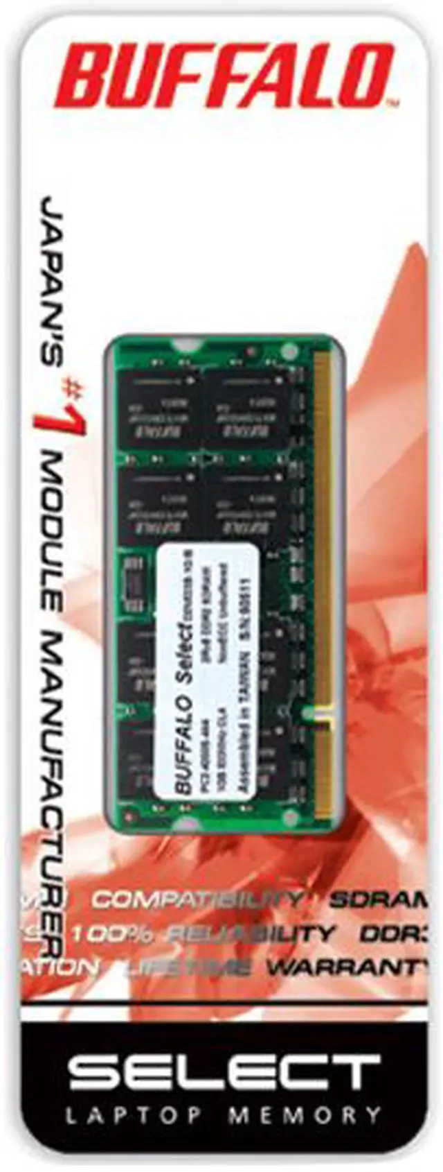 Alt view image 2 of 2 - BUFFALO Select 1GB 200-Pin DDR2 SO-DIMM DDR2 667 (PC2 5300) Laptop Memory Model D2N667C-1G/BR