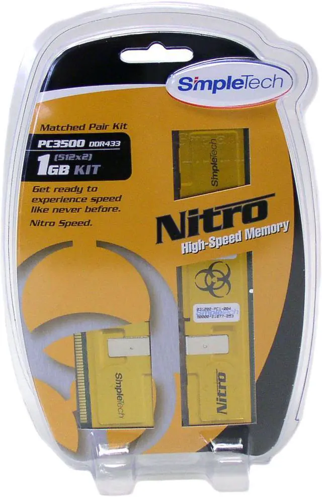 Main image of SimpleTech 1GB (2 x 512MB) DDR 433 (PC 3500) Dual Channel Kit System Memory Model SNX3500C3K/1GB