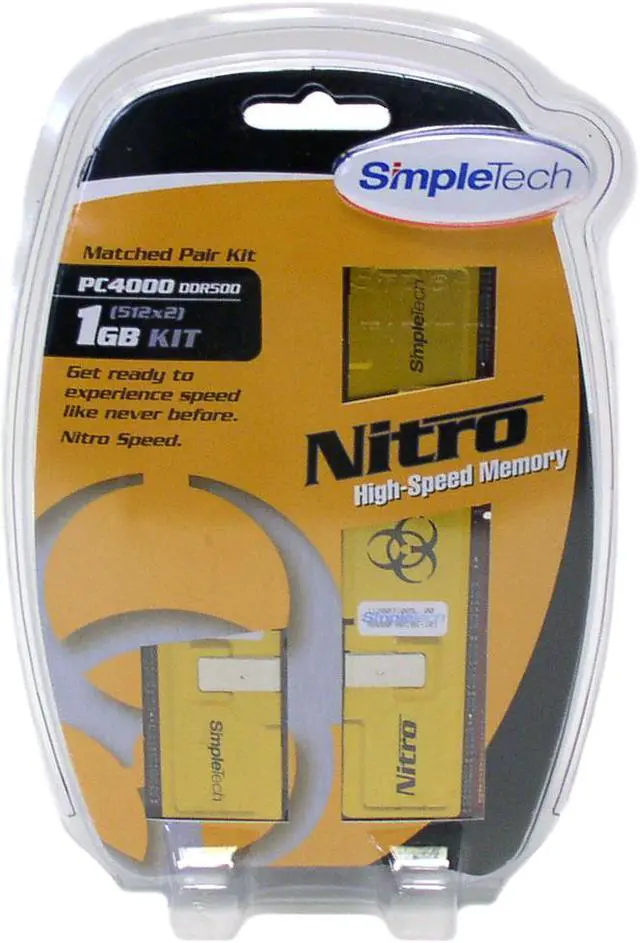 Main image of SimpleTech 1GB (2 x 512MB) DDR 500 (PC 4000) Dual Channel Kit System Memory Model SNX4000C3K/1GB