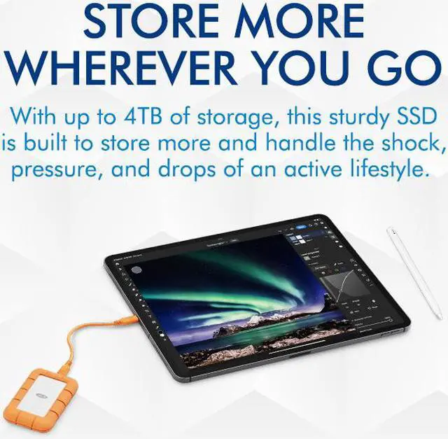 Alt view image 8 of 9 - LaCie Rugged Mini SSD 1TB Solid State Drive - USB 3.2 Gen 2x2, speeds up to 2000MB/s, compatible with PC, Mac, and iPad (STMF1000400)