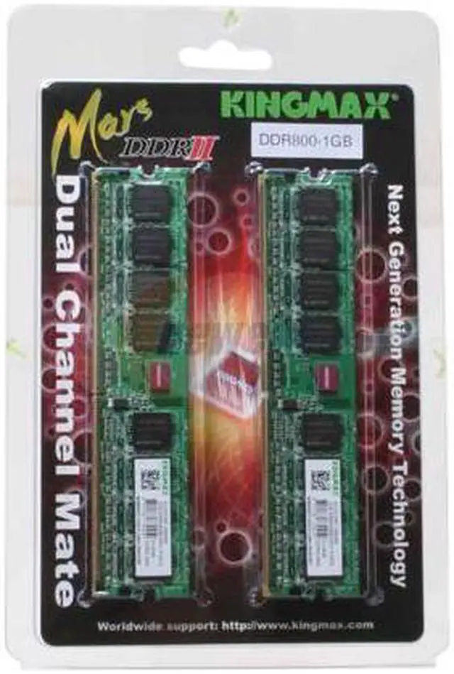 Alt view image 2 of 2 - KINGMAX 1GB (2 x 512MB) DDR2 800 (PC2 6400) Dual Channel Kit Desktop Memory Model KLDC28F-A8