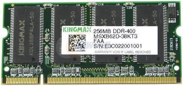 Main image of KINGMAX 256MB 200-Pin DDR SO-DIMM DDR 400 (PC 3200) Laptop Memory Model MSXB62D-38 - OEM