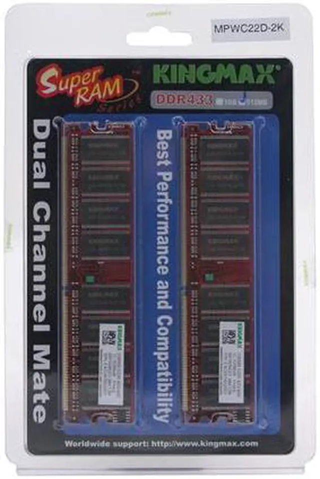 KINGMAX SuperRAM 512MB (2 x 256MB) DDR 433 (PC 3500) Dual Channel Kit ...