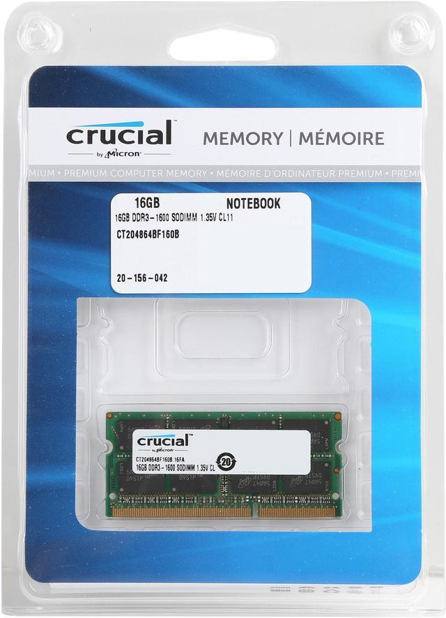 Crucial 16GB 204-Pin DDR3 SO-DIMM DDR3L 1600 (PC3L 12800) Laptop 