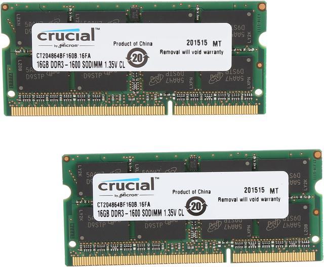 Crucial 32GB (2 x 16GB) 204-Pin DDR3 SO-DIMM DDR3L 1600 (PC3L 12800) Laptop  Memory Model CT2KIT204864BF160B