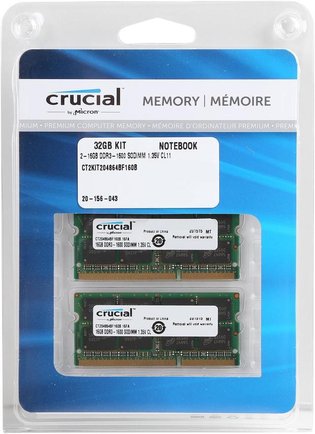 Crucial 32GB (2 x 16GB) 204-Pin DDR3 SO-DIMM DDR3L 1600 (PC3L 12800) Laptop  Memory Model CT2KIT204864BF160B - Newegg.com