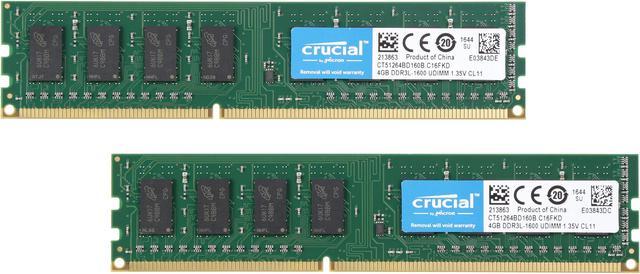 Crucial 8GB (2 x 4GB) DDR3L 1600 (PC3L 12800) Desktop Memory Model  CT2K51264BD160B