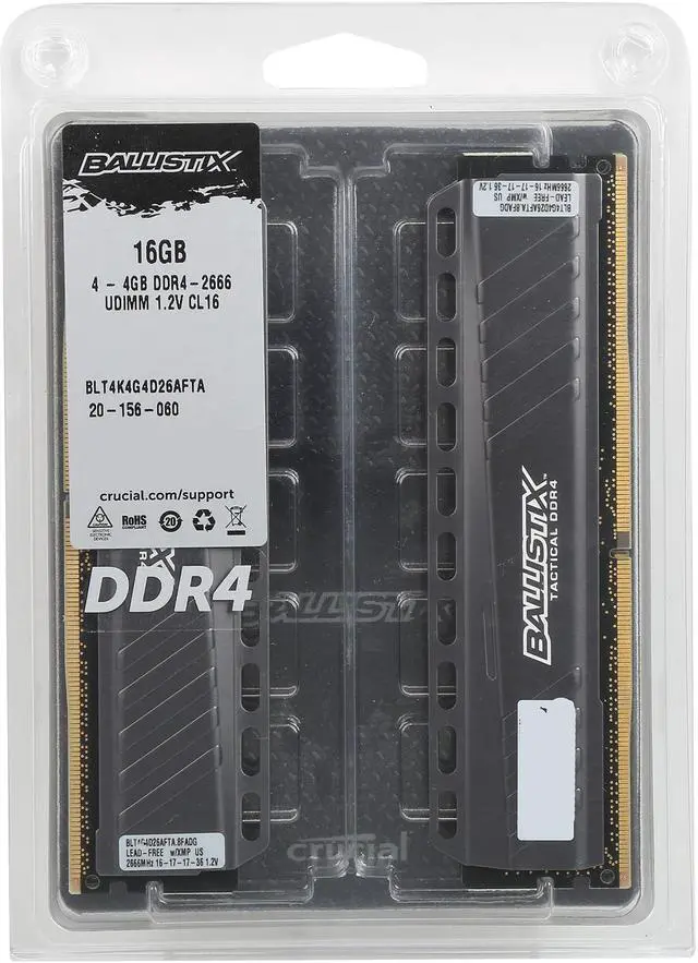 Alt view image 3 of 3 - Ballistix Tactical 16GB (4 x 4GB) DDR4 2666 (PC4 21300) Memory Model BLT4K4G4D26AFTA