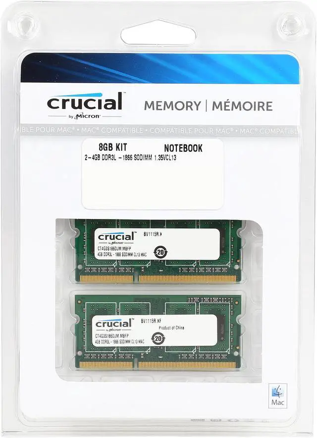 Alt view image 2 of 2 - Crucial 8GB (2 x 4GB) DDR3 1866 (PC3 14900) Unbuffered Memory for Mac Model CT2K4G3S186DJM