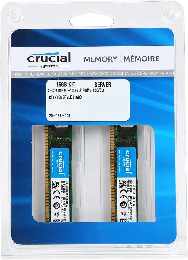 Alt view image 2 of 2 - Crucial 16GB (2 x 8GB) ECC Registered DDR3L 1600 (PC3L 12800) Server Memory Model CT2K8G3ERVLD8160B
