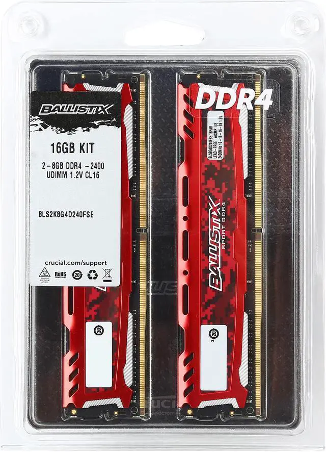 Alt view image 4 of 4 - Ballistix Sport LT 16GB (2 x 8GB) DDR4 2400 (PC4 19200) Desktop Memory Model BLS2K8G4D240FSE