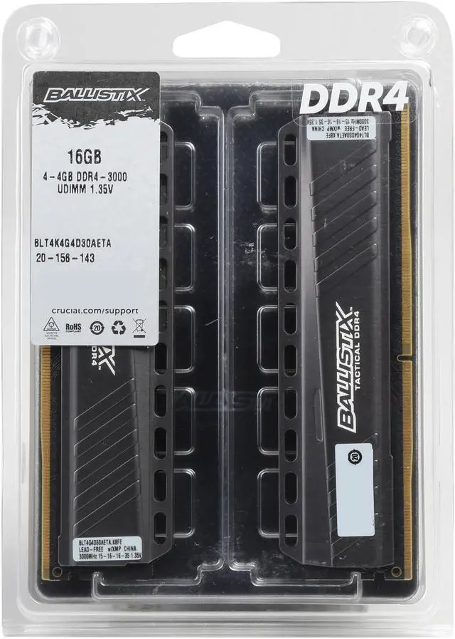 Alt view image 3 of 3 - Ballistix Tactical 16GB Kit (4GB x 4) DDR4 3000 MT/s (PC4-24000) DIMM 288-Pin Memory - BLT4K4G4D30AETA