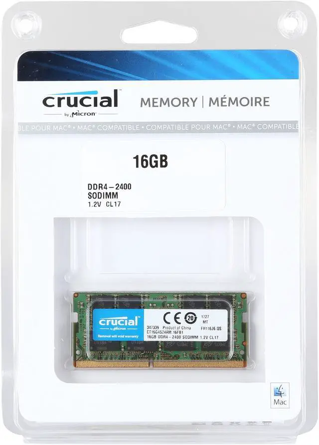 Alt view image 2 of 2 - Crucial 16GB Single DDR4 2400 MT/s (PC4-19200) DR x8 SODIMM 260-Pin for Mac - CT16G4S24AM