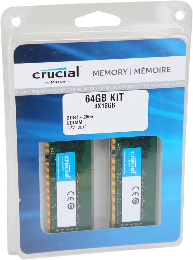 Alt view image 2 of 2 - Crucial 64GB (4 x 16GB) DDR4 2666MHz DRAM (Desktop Memory) CL19 1.2V DR DIMM (288-pin) CT4K16G4DFD8266