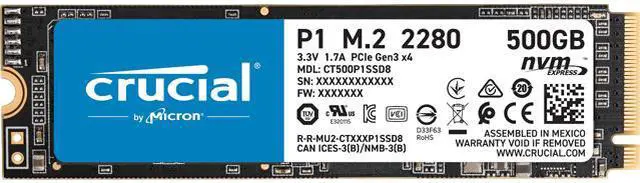 Alt view image 2 of 14 - Crucial P1 500GB 3D NAND NVMe PCIe Internal SSD, up to 1900 MB/s - CT500P1SSD8