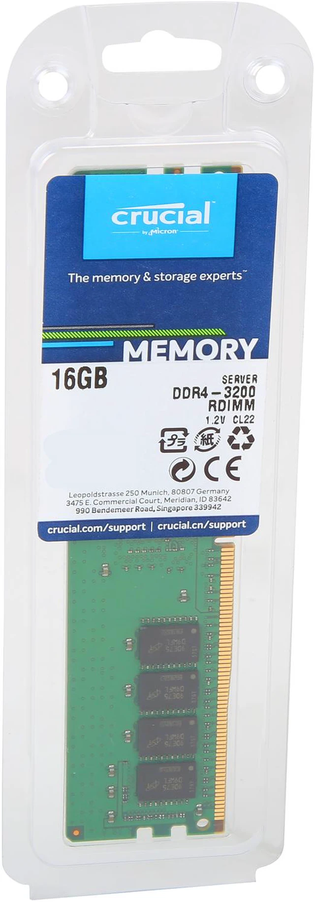 Alt view image 3 of 3 - Crucial 16GB ECC Registered DDR4 3200 (PC4 25600) Server Memory Model CT16G4RFD832A