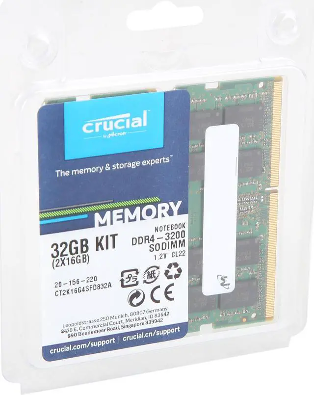 Alt view image 4 of 4 - Crucial 32GB (2 x 16GB) 260-Pin DDR4 SO-DIMM DDR4 3200 (PC4 25600) Laptop Memory Model CT2K16G4SFD832A