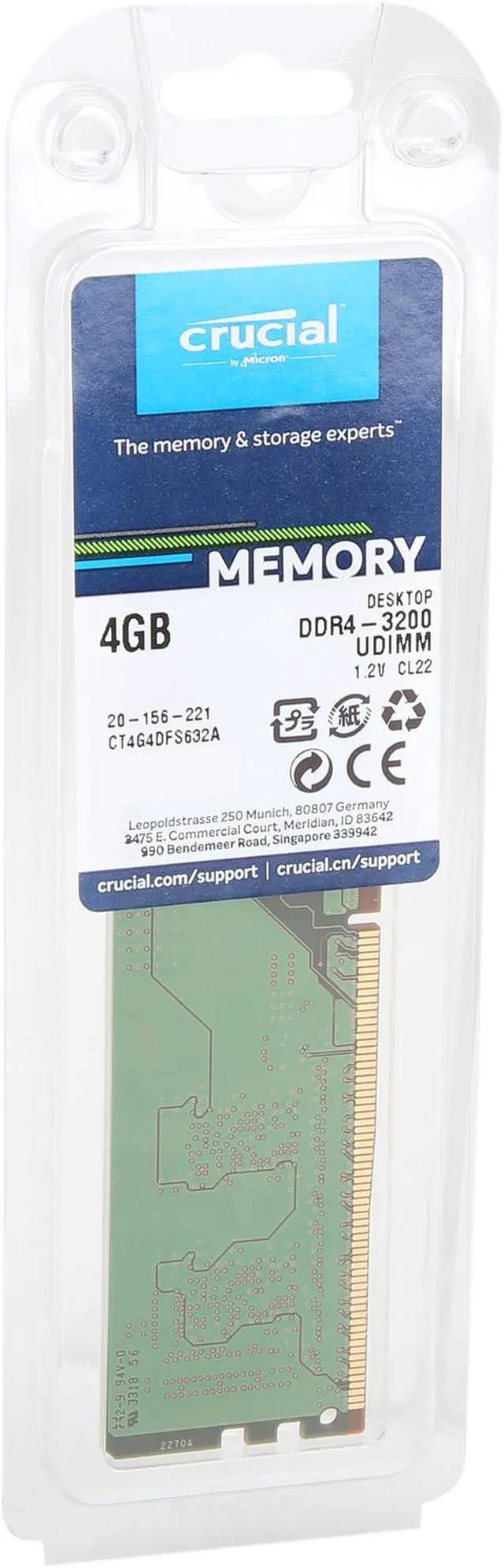 Alt view image 4 of 4 - Crucial 4GB DDR4 3200 (PC4 25600) Desktop Memory Model CT4G4DFS632A