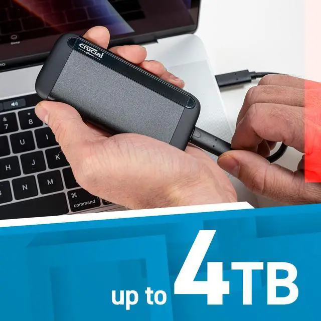 Alt view image 3 of 5 - Crucial X8 500GB Portable SSD - Up to 1050 MB/s - USB 3.2 - External Solid State Drive, USB-C, USB-A - CT500X8SSD9