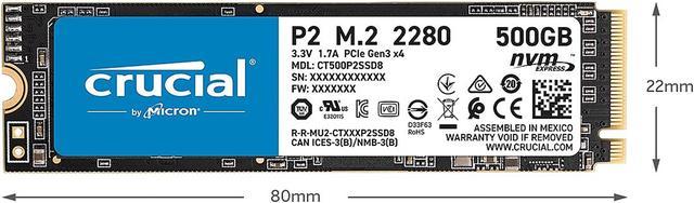 Crucial P2 500GB 3D NAND NVMe PCIe M.2 SSD Up to 2300 MB/s - CT500P2SSD8