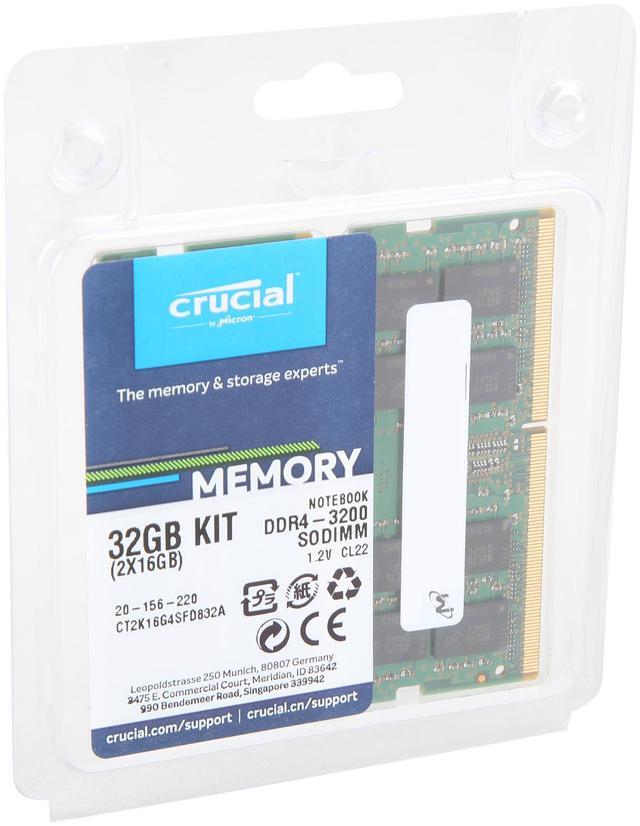 Alt view image 4 of 4 - Crucial 32GB (2 x 16GB) 260-Pin DDR4 SO-DIMM DDR4 3200 (PC4 25600) Laptop Memory Model CT2K16G4SFRA32A