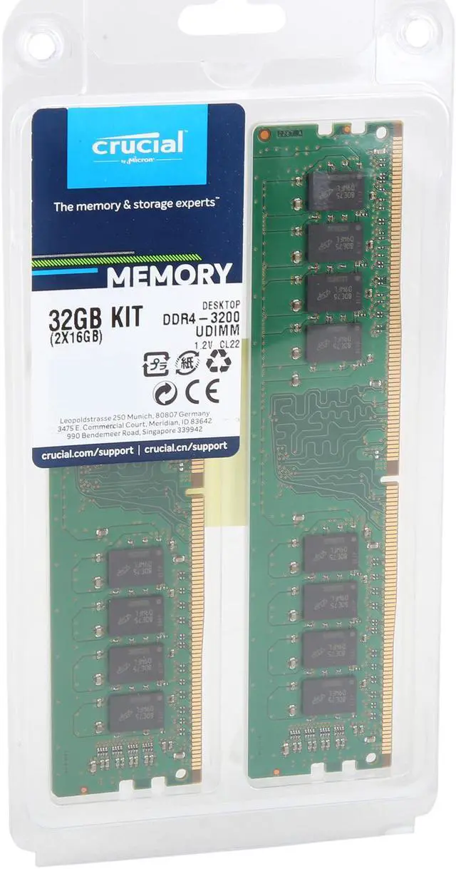 Alt view image 4 of 4 - Crucial 32GB (2 x 16GB) 288-Pin PC RAM DDR4 3200 (PC4 25600) Desktop Memory Model CT2K16G4DFRA32A