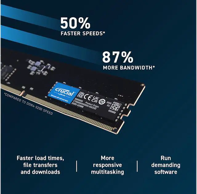 Alt view image 8 of 8 - Crucial 8GB DDR5 4800 (PC5 38400) Desktop Memory Model CT8G48C40U5