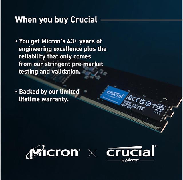 Alt view image 5 of 8 - Crucial 32GB Desktop DDR5 5200 MHz UDIMM Memory Module
